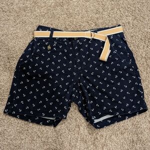 Dockers Women's Navy Blue and White Anchor Print Shorts with Belt Women's Size 6